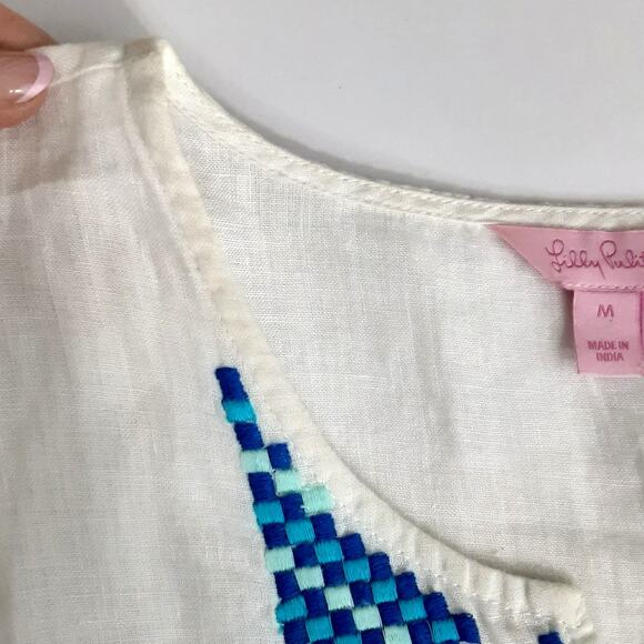 Lilly Pulitzer Breakers Row Ombré Linen Tunic Top Embroidered Womens M Resort - Picture 5 of 11
